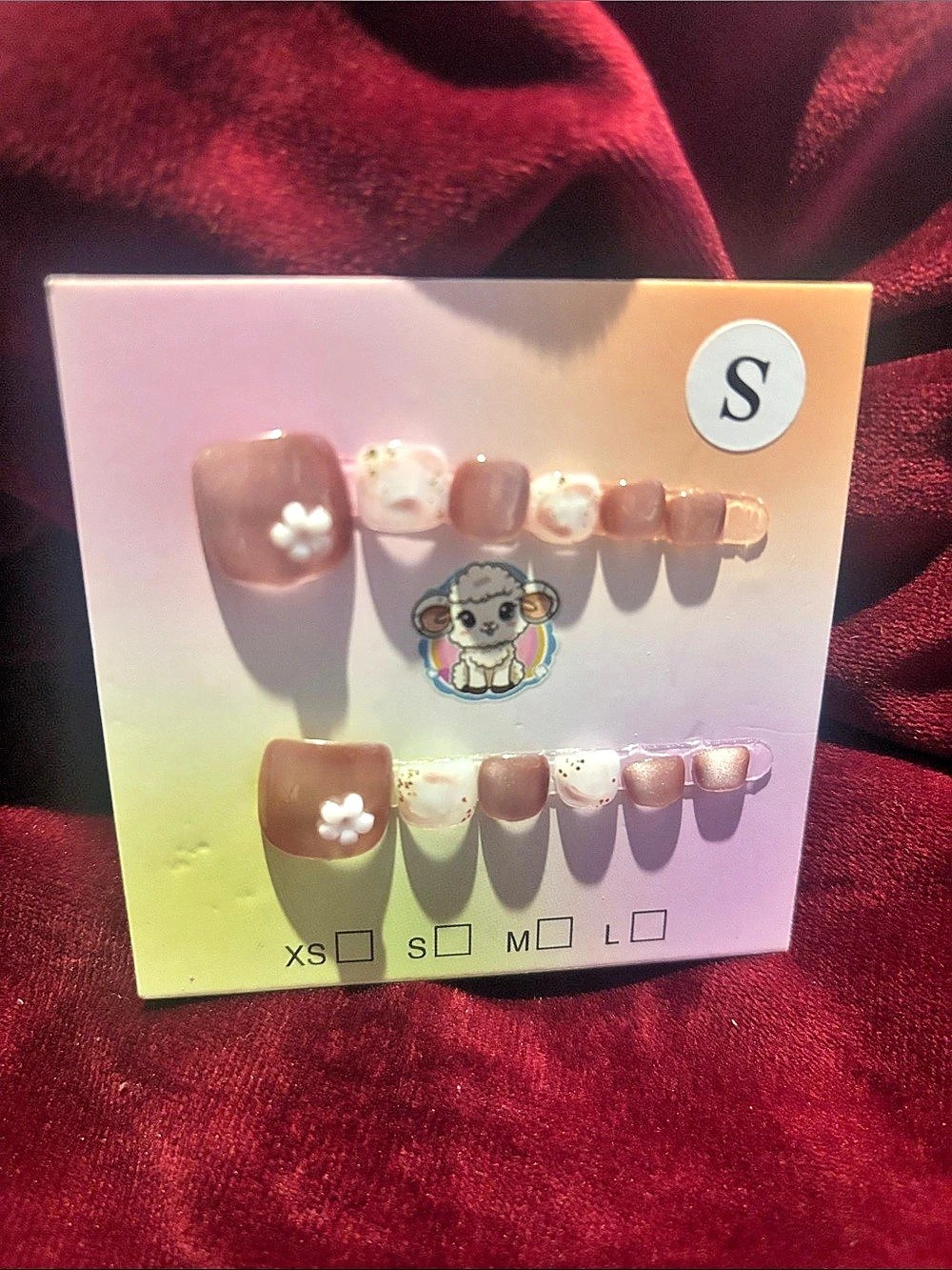 Brown & Pink Floral Press-On Nails Size Small